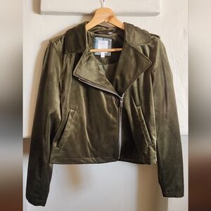 Lauren Conrad Green Velvet Moto Jacket (Small)